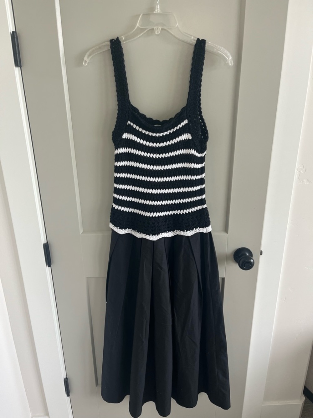 NWT madewell knit and poplin midi dress black and White combo Striped Crochet - Picture 4 of 8